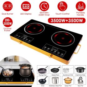 Portable Electric Double Burner 7000W, 110V Countertop Hot Plates with Smooth Heat-Resistant Glass Surface (Easy to Clean), 4 Preset Cooking Modes