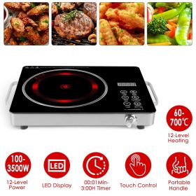 Portable Electric Single Burner Cooktop 3500W 110V, Heat-Resistant Glass Surface (Easy to Clean) with Side Handles