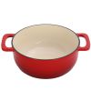 Cast iron 7.5QT cooking pot - Gradient red color - Includes two silicone gloves - Enamel pot