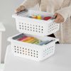 (2 pack) Small Stacking Basket, Open Plastic Bin, Space Saving Organizers, White