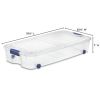 66 Quart Clear Underbed Storage Container with Latch Lid and Wheels, Blue