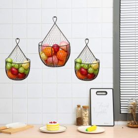 Set Of 3Metal Fruit And Vegetable Storage Hanging Basket Wall Mounted, Hanging Basket For Kitchen Black Wire Baskets For Flowers, Fruits And Vegg (Color: Black)